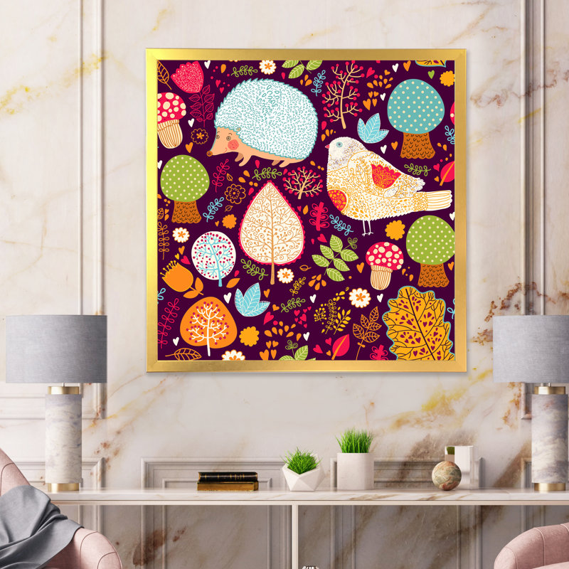 Formes abstraites dans des couleurs rétro vibrantes - Impression sur toile, H 16 po x l 16 po, Cadre doré