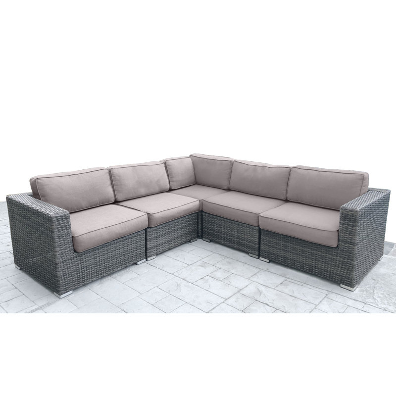 Michaella Wicker Fully Assembled 4 - Person Seating Group with Sunbrella Cushions, Sunbrella Taupe