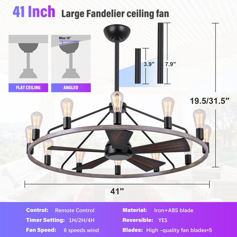 Ventilateur de plafond 41 "à roulettes, Bois