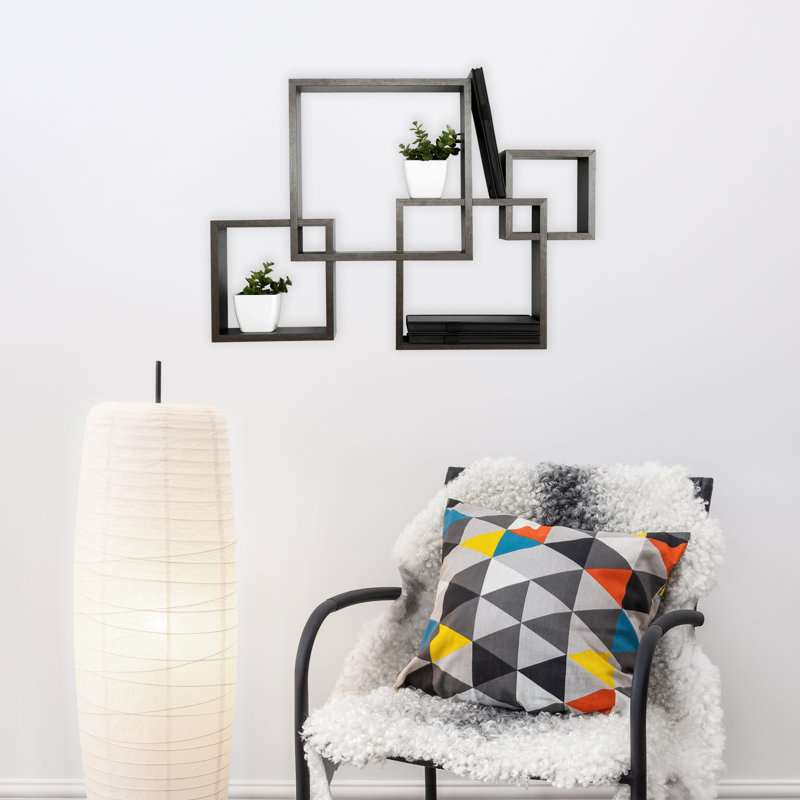 Intersecting Cube Accent Wall Shelf, Espresso, 17.75" H x 25" W x 3.8" D