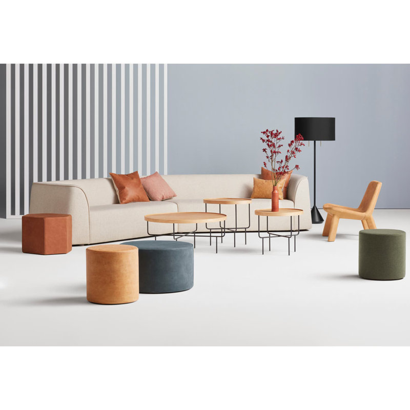 Bumper Round Ottoman, Breezy Blue Genuine Leather
