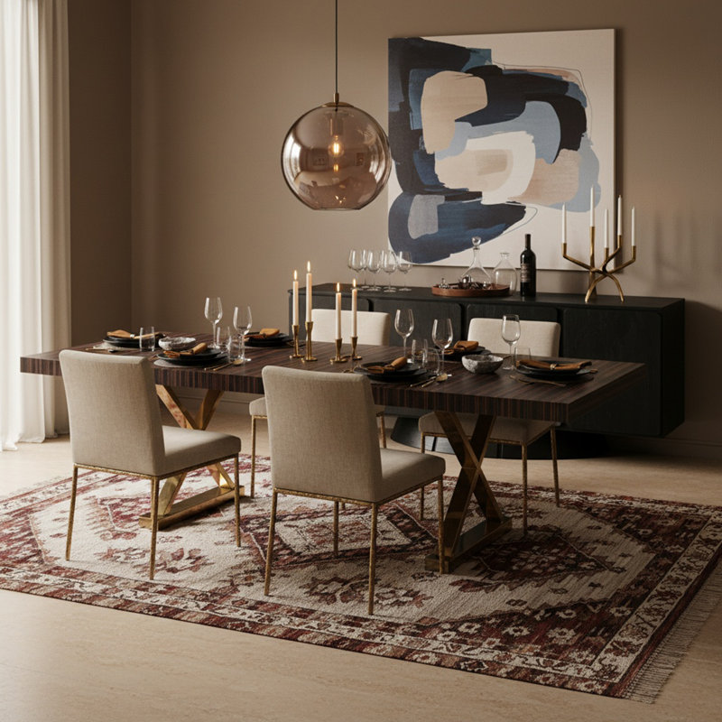Woolum Metal Base Dining Table, Gold, Brown