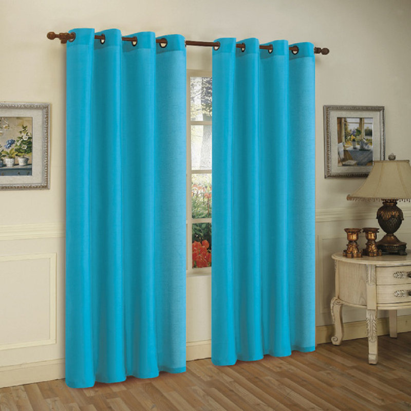 Panneaux de rideau semi-transparents avec œillets de couleur unie, Turquoise