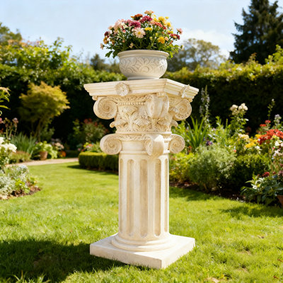 Piédestal de colonne corinthienne de 18,5 pouces - décoration extérieure de style romain grec en résine durable, support de jardinière pour patio et cour