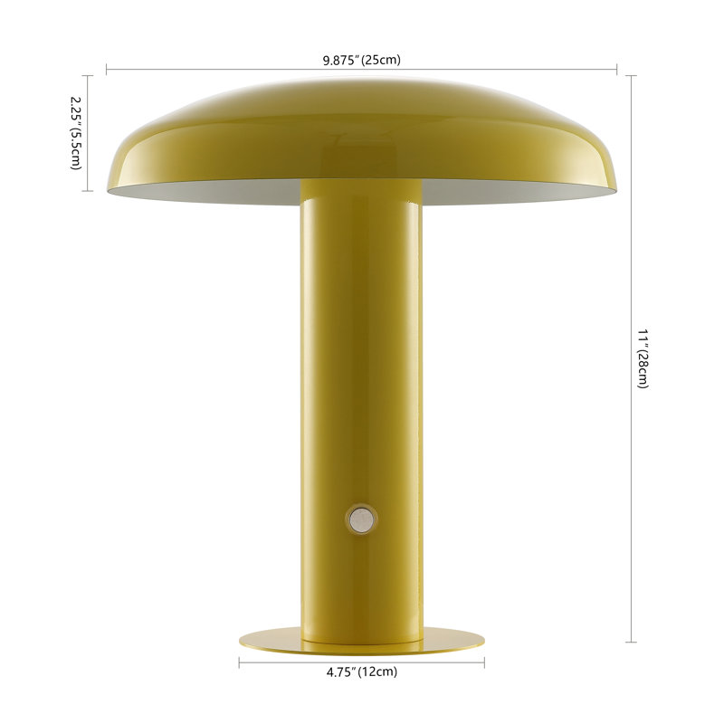 Writzer 11" Contemporary Bohemian Rechargeable/Cordless Dimmable Integrated LED Mushroom Table Lamp, Yellow