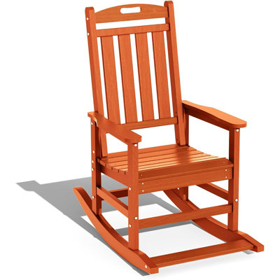 Chaise berçante d'extérieur, chaise berçante de patio en PEHD avec pied de lit pour adultes, chaise berçante résistante aux intempéries toutes saisons, orange