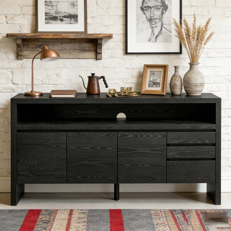 60" 3-Door Sideboard with 3 Drawers, Black