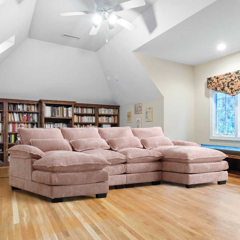 Redenius 110.63" U-shape Chenille Sectional, Pink