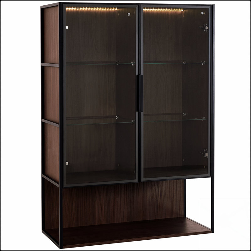 Grande vitrine lumineuse de 51,2 po avec porte en verre trempé, cadre en métal et éclairage DEL pour les espaces de vie minimalistes modernes