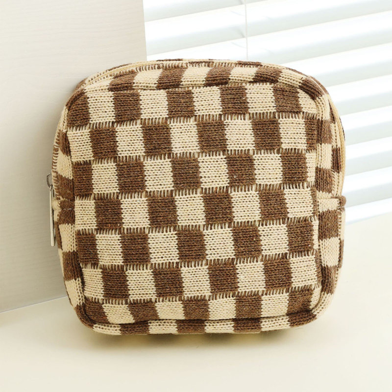 Sac à dos sac à main en tricot à damier grand sac de rangement portable, Kaki