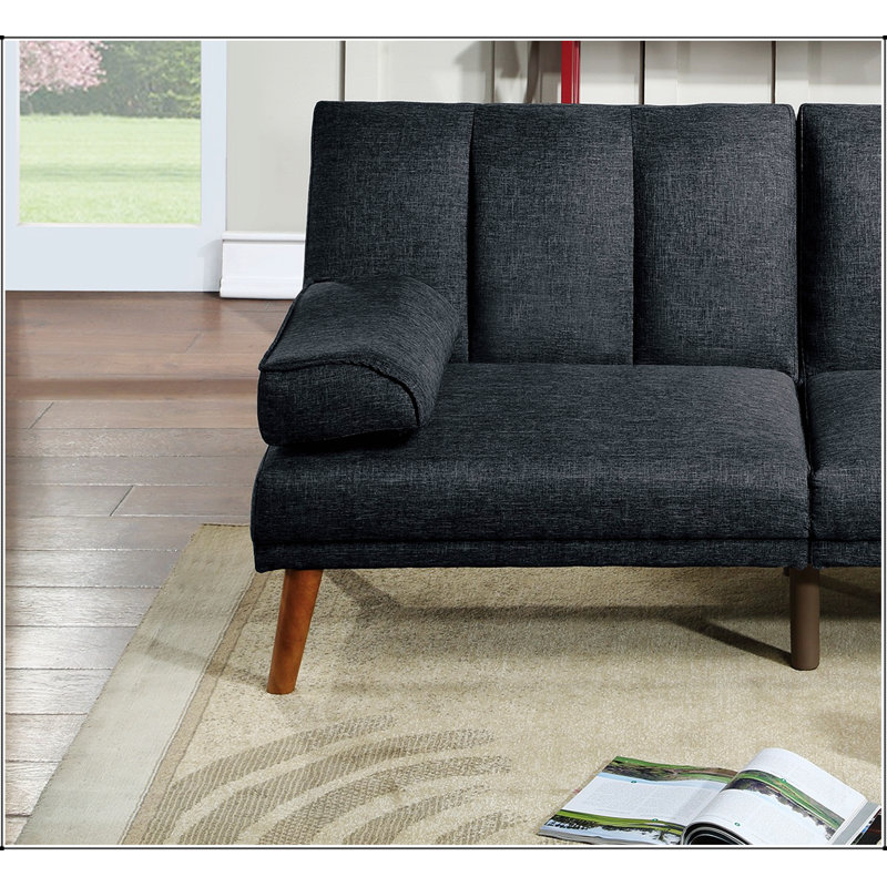 Canapé-lit ajustable en polyfibre noir avec pieds en bois massif