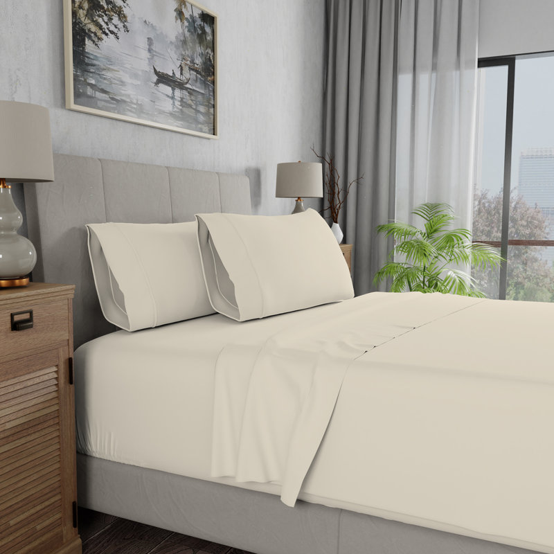 100% Cotton Lightweight Percale Weave Sheet Set, King Sheet Set with 2 Pillowcases, Ivory