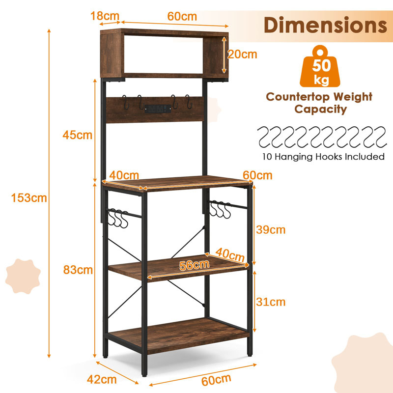 60cm Metal Standard Baker's Rack with Microwave Compatibility
