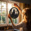 Chat noir lisant un livre orné de vitraux à panneaux Suncatcher pour décor de fenêtre-678811310