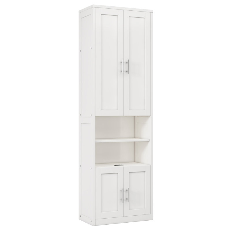 2 Doors Bookshelf With USB Port 3 Adjustable And 3 Fixed Shelves Bookcase Side Cabinet Storage Shelves In White
