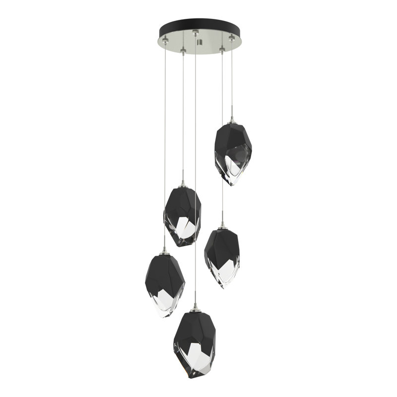 Luminaire suspendu grappe 5 lumières Chrysalis, Noir, H 130 po x l 16,1 po x P 16,1 po, Argenté