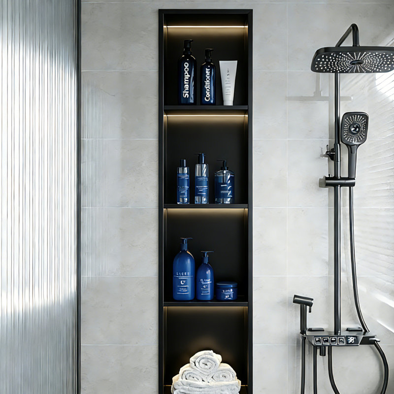 Niche de douche encastrée en acier inoxydable - Tablette de rangement à quatre couches