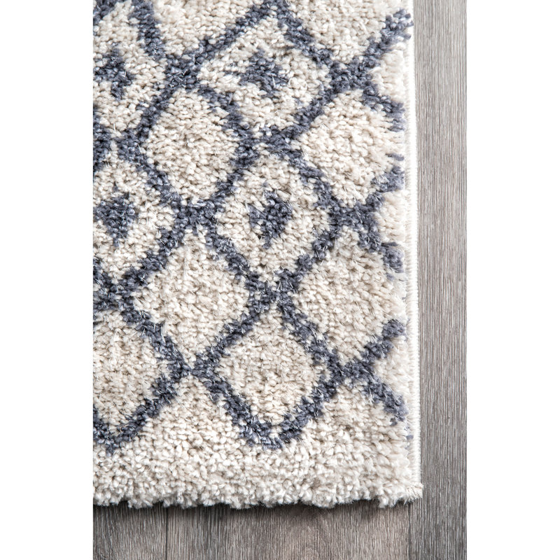 Rudden Moroccan Shag Cream/Blue Gray Rug, Rectangle 2' x 3'