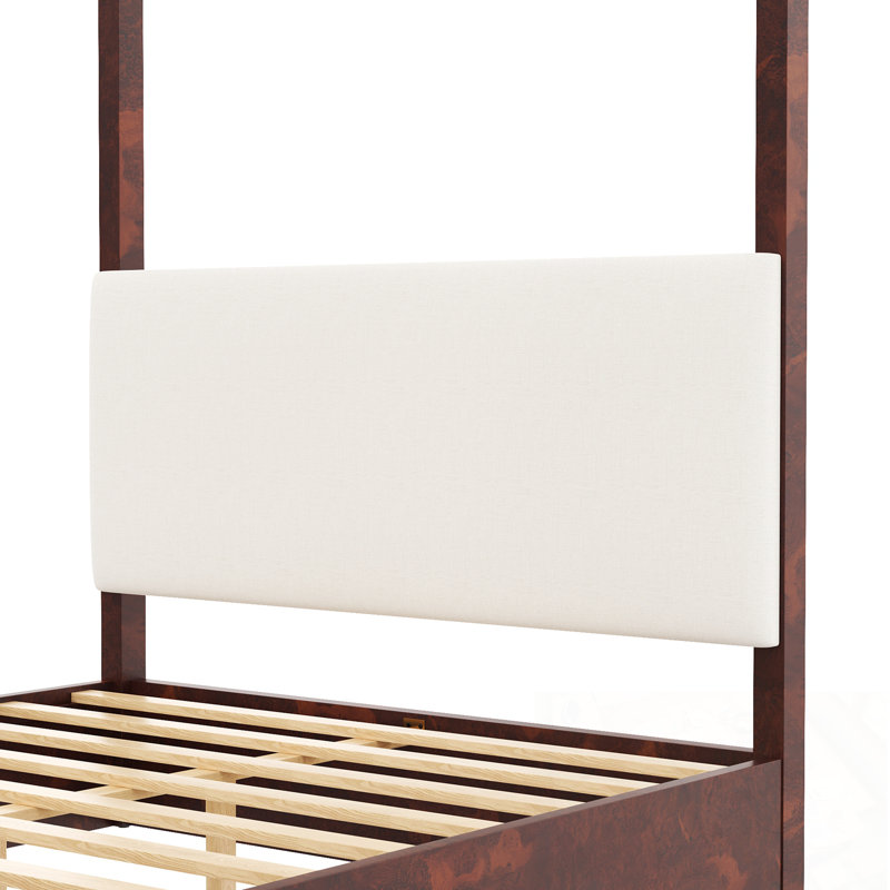 Grand lit plateforme avec auvent Kirkham et tête de lit tapissier, Espresso