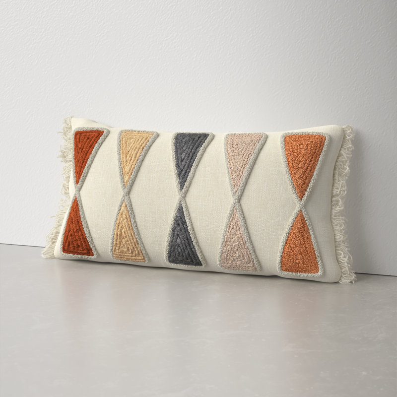 Beto Geometric Rectangular Lumbar Pillow, Beige/Blue/Orange