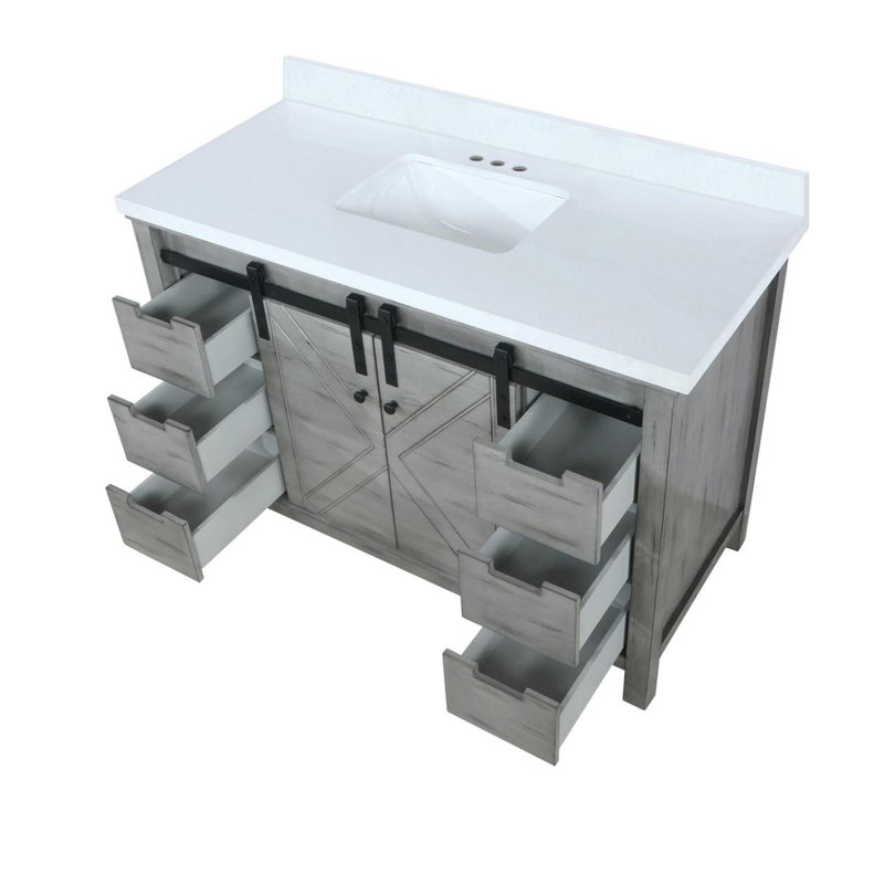 Meuble-lavabo gris cendre 48 po X P 22 po D, avec comptoir en marbre de culture, Bois de frêne gris