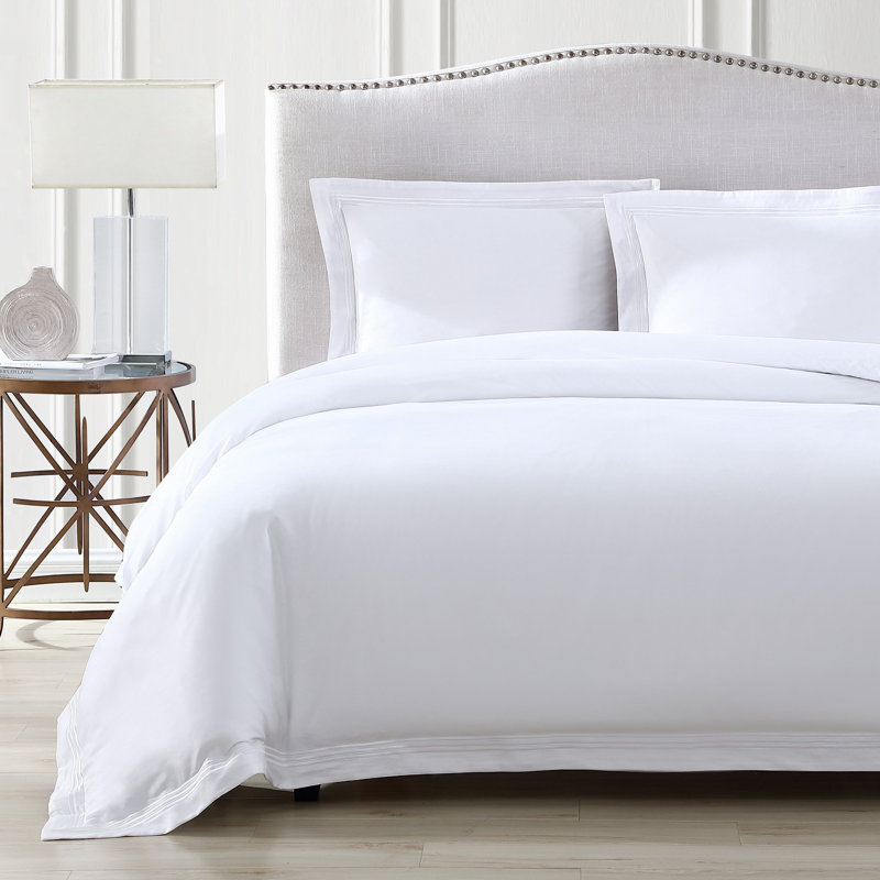 Triple Luxe Sateen Duvet Cover Set , Queen Duvet Cover + 2 Standard Shams, White/Arctic