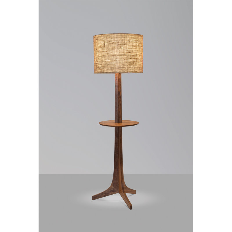 Nauta Floor Lamp, Brushed Brass/Walnut/Exposed Wood, Burlap