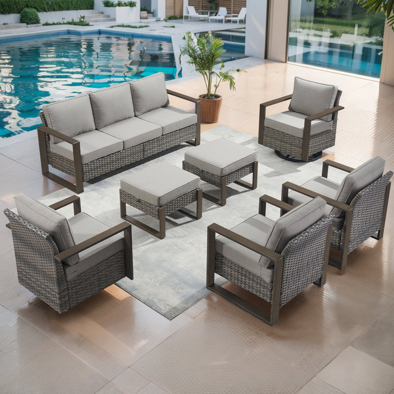 Drazen Wicker Outdoor Seating Group with Cushions, Gray, Gray