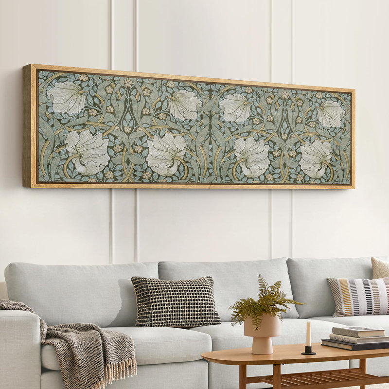 Green Abstract Floral Botanical Pattern Art Nouveau William Morris Framed Canvas Extra Large Print, 20" H x 60" W, Natural