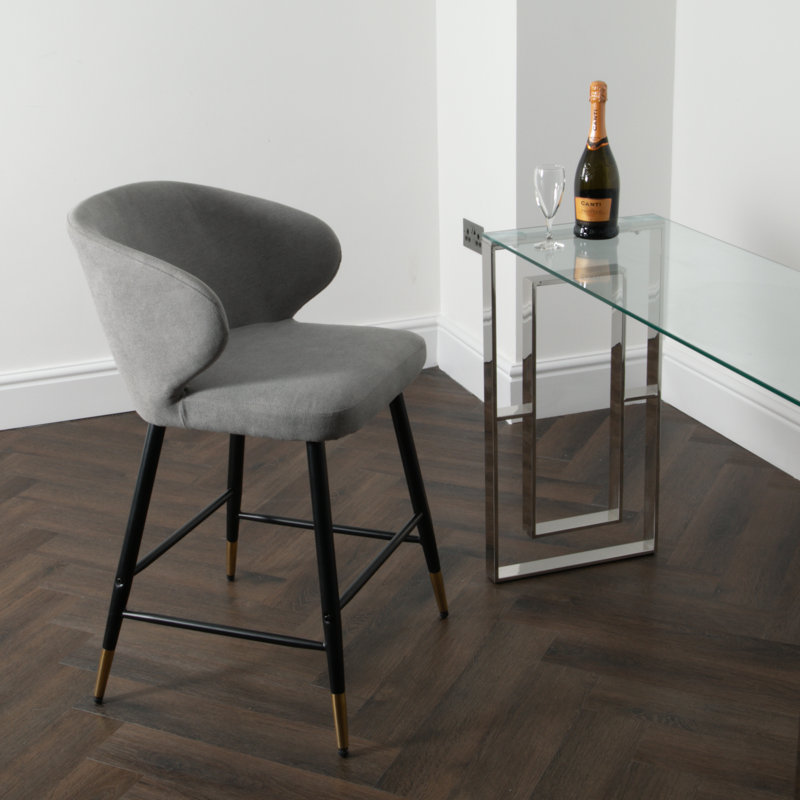 Olpe Upholstered Counter Stool with Metal Frame, Grey