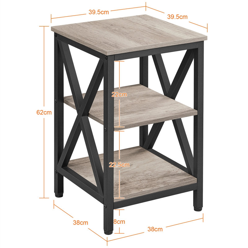 Metal Frame End Table with Shelves, 3 Tier Sofa Side Table 