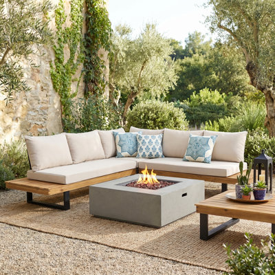 Ensemble de conversation modulaire en teck avec coussins 4 pièces Abhipa
