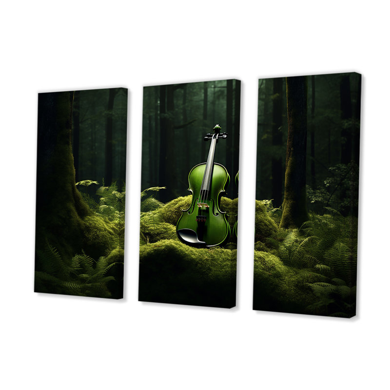 Violon verdure dans la forêt III - ensemble d'art mural musical, H 28 po x l 36 po x P 1 po