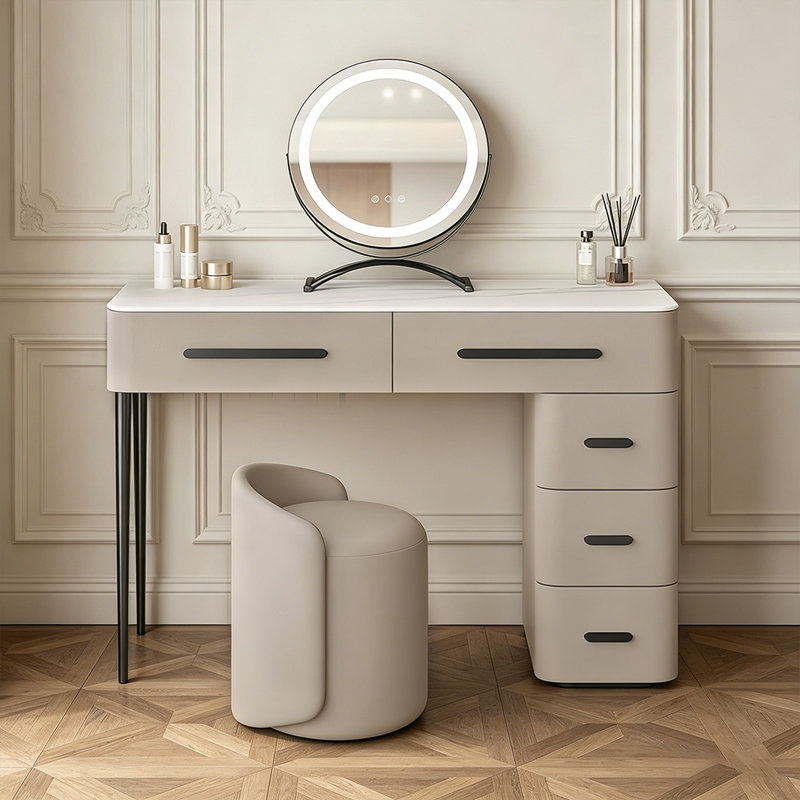 Ensemble coiffeuse moderne avec miroir à DEL, tiroirs et éclairage réglable