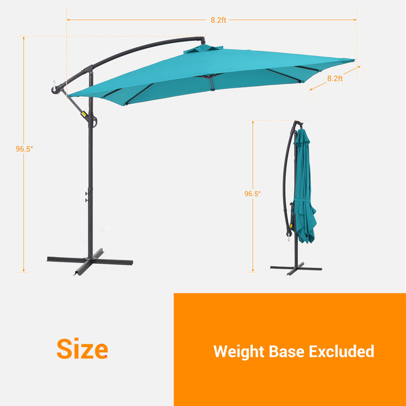 Parasol déporté Swind de 2,5 m avec manivelle, parasol extérieur toutes saisons pour terrasse, jardin et cour., Bleu lac