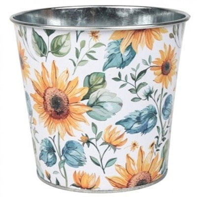 Sunflower Glow Printed Metal Planter