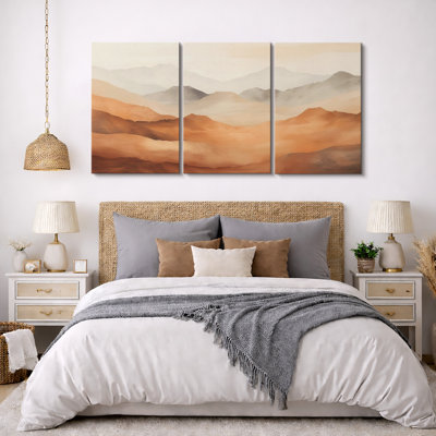 Minimal Landscape Abatract Shapes Med-Century, reproduction d'art encadrée sur toile 3 pièces
