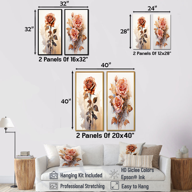 Rose monochromatique Elegance I - ensemble de 2 impressions sur toile roses, Toile tendue, H 28 po x l 25 po