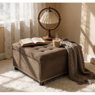Storage Ottoman, Tufted Footstool, Nailhead Trim Ottoman, Square Storage Ottoman, Upholstered Coffee Table, Bedroom Storage, Living Room Accent, Dark Grey Ottoman, Small Space Furniture, Home Decor.