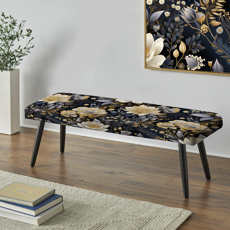 Banc rembourré noir, Enchanted Garden Botanical Pattern