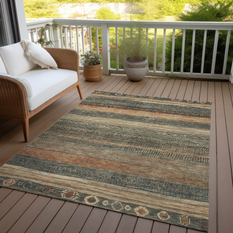 Machine Washable Indoor/Outdoor Xhevrie Fern Rug, Rectangle 5' x 7'6"