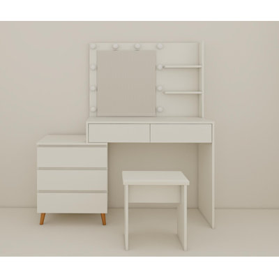 LED Lighted Makeup Vanity Table With Mirror - White Beauty Station With Storage Drawers, Matching Stool, And Organizing Compartments For Makeup Brushes And Cosmetics