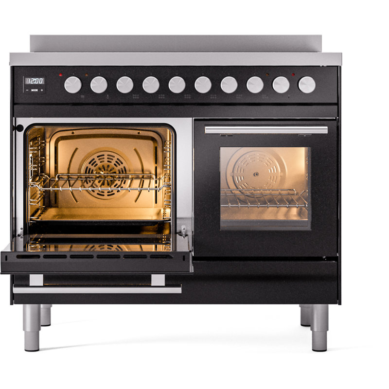 ILVE Professional Plus II 40 in Induction Range, Glossy Black/Stainless Steel