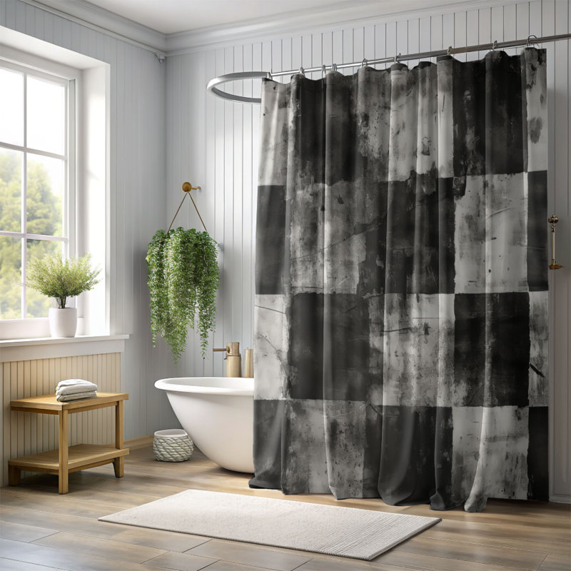 Rideau de douche délavé Tartan, H 74 po x l 71 po