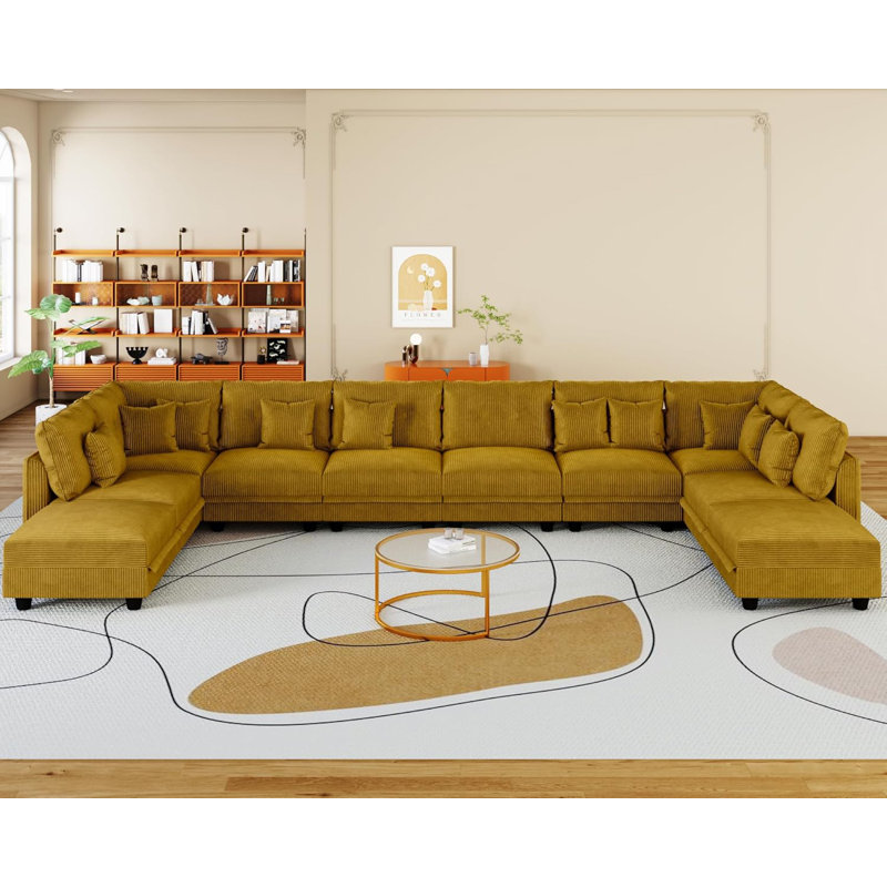Canapé modulaire convertible en velours côtelé Degennaro, Velours côtelé jaune