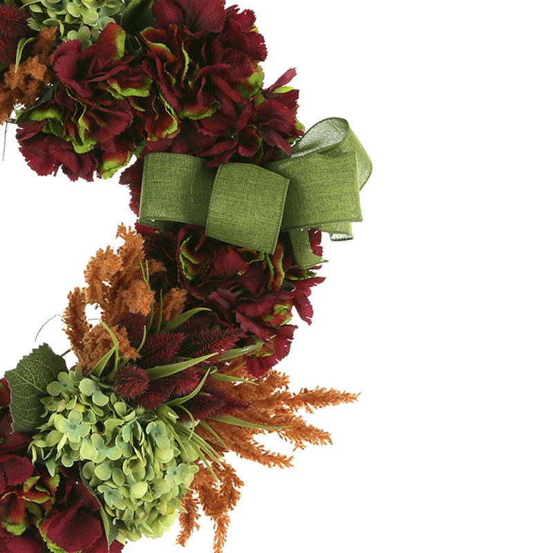Alma 26" Wreath with Hydrangeas, Wheat and Pampas in Green/Burgundy/Rust