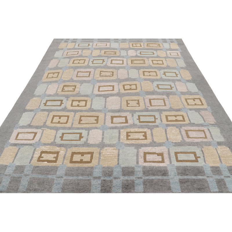 Rug & Kilim’S Scandinavian Style Rug In Blue, Beige-Brown & Gray Geometric Patterns