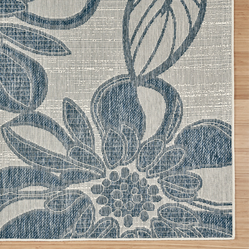 Tropea Arda All-Weather Flatweave Indoor/Outdoor Area Rug, Navy Blue Bold Floral – Patio, Deck, Porch & Poolside