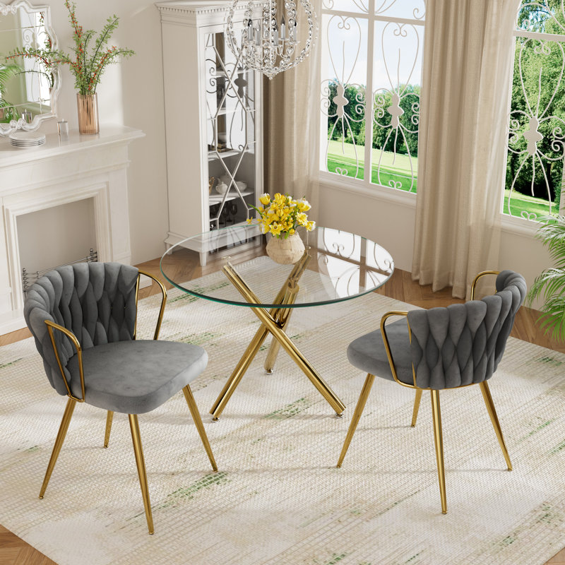 Ensemble de table de salle à manger Elegant, 3 pièces: table, 2 chaises, Gris, Doré
