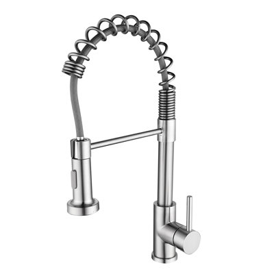 Single Handle Pull Down For Kitchen Sink - Brushed Nickel, 360 Degree Rotating Spout, Adjustable Water Output Intensity Adjustment Versatility In Nickel Spout Spin, Flow Quantity Control